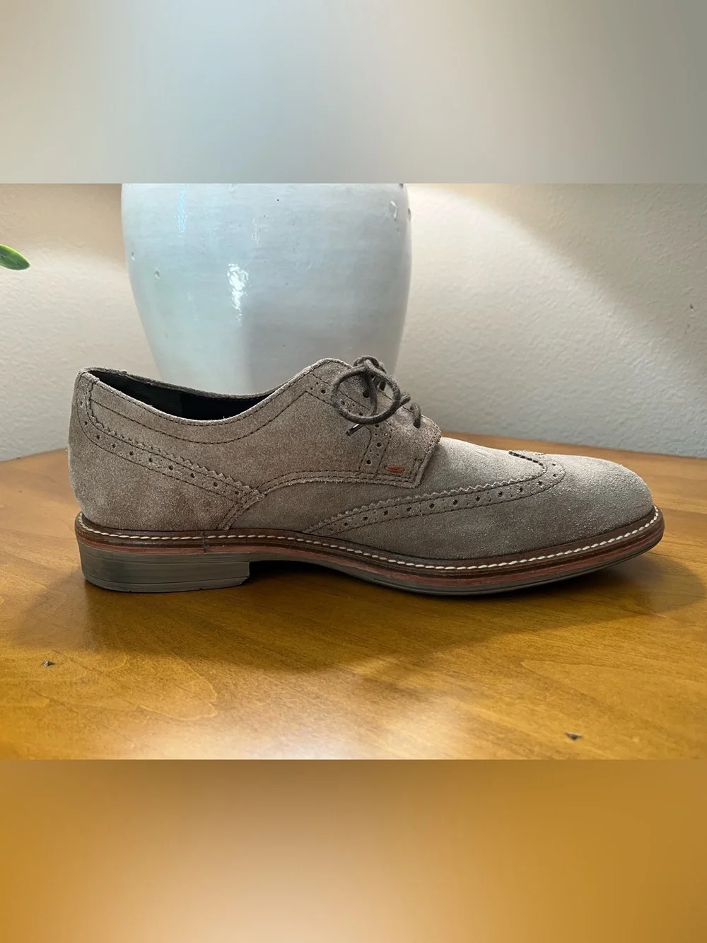 Mephisto Air-Jet Taupe Grey Brown Suede Wingtip Brogue Oxfords •  Size 9 • EUC